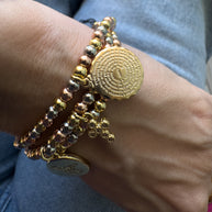St Miguel Religious Charms in 3 Gold Adjustable Bracelet