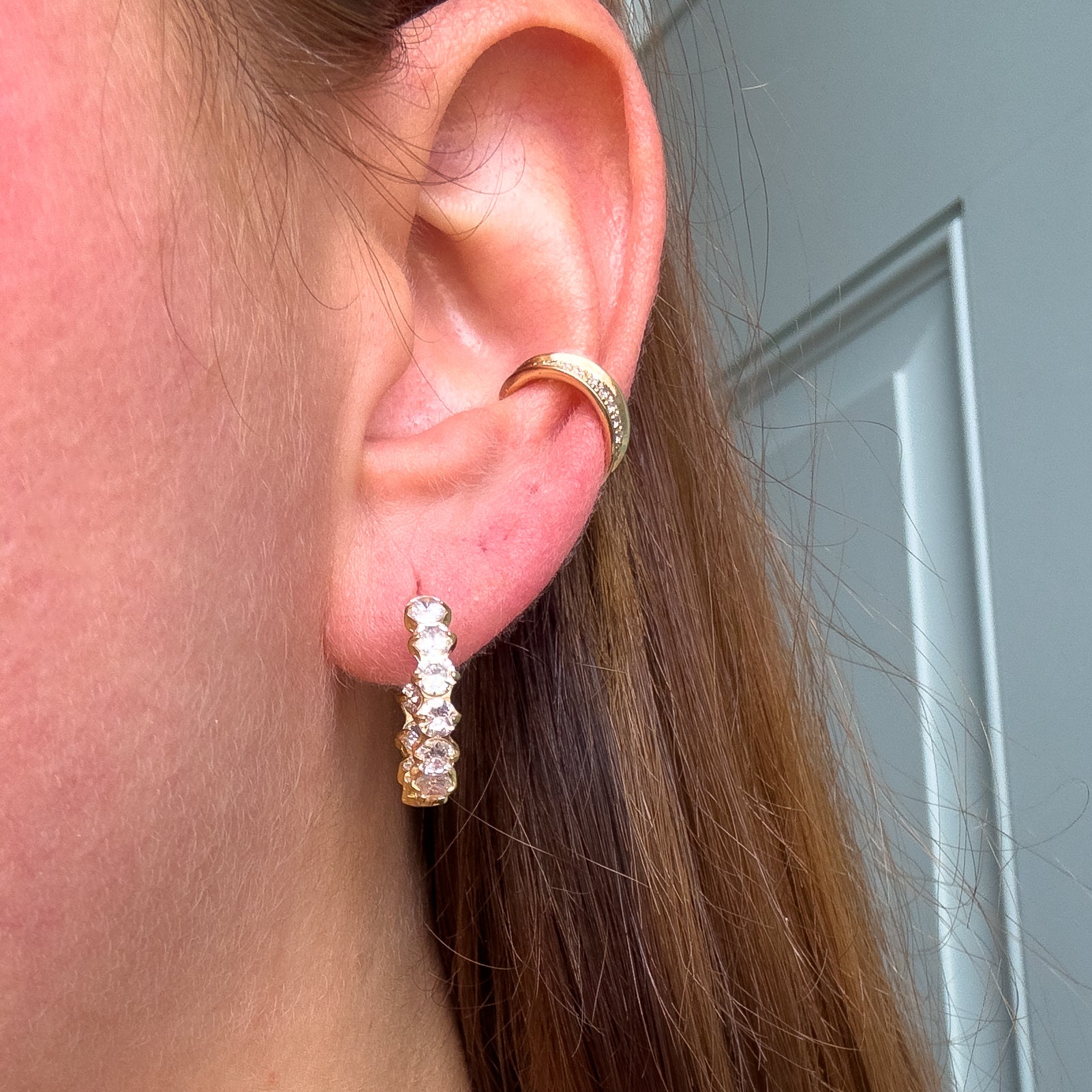 Golden Steel Double Zircon Hoops