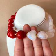 Red and White Shiny Ceramic Hearts and Balls Pattern Necklace