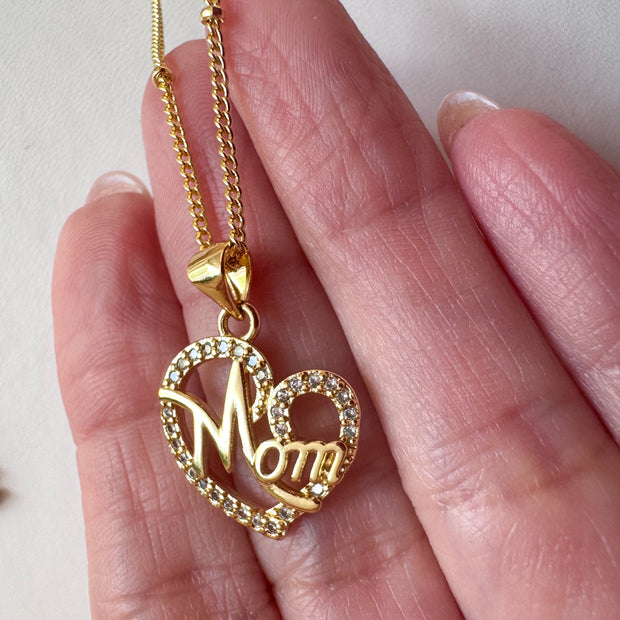 Mom Crystal Heart Shape Necklace