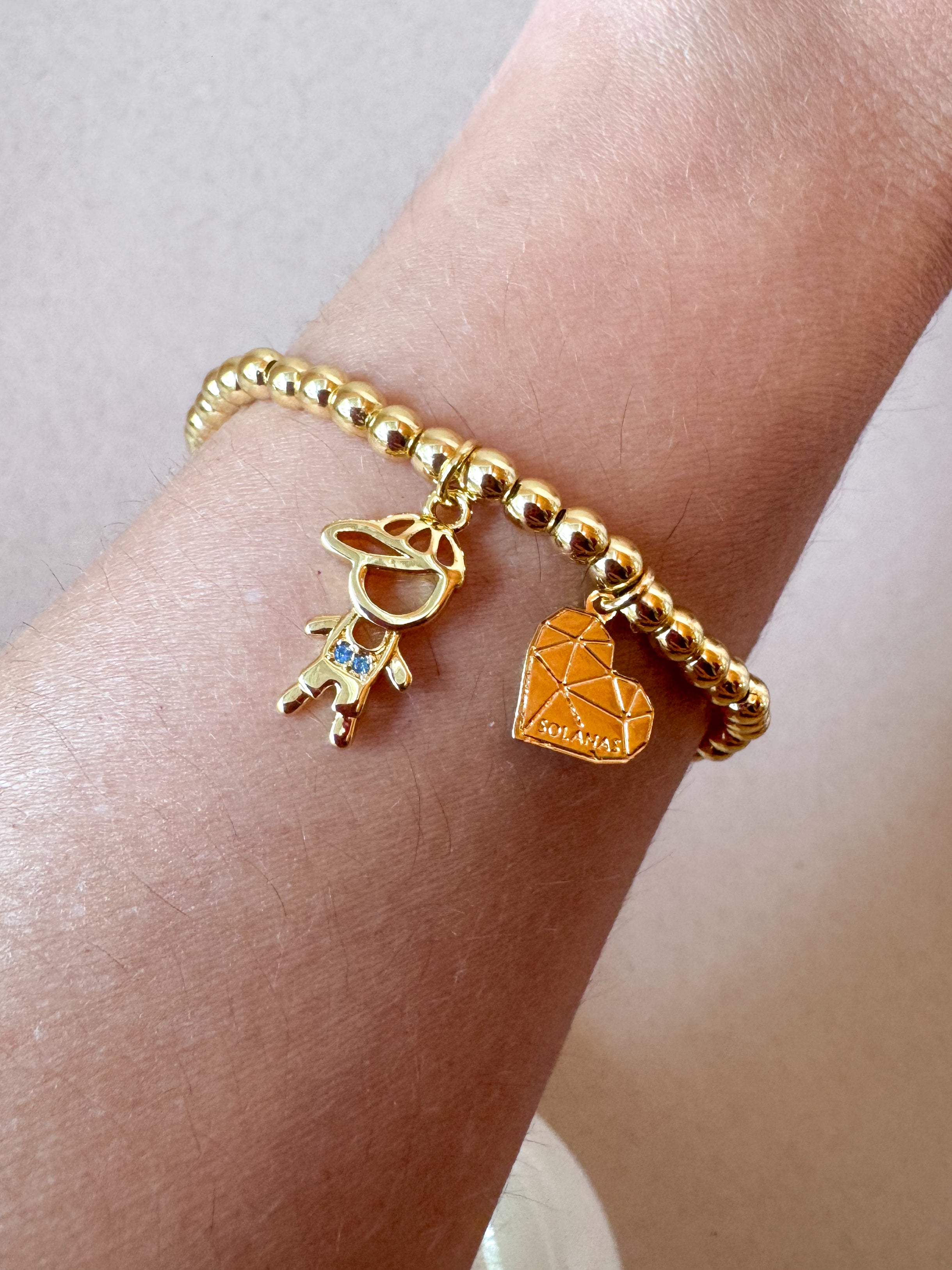 Elastic Golden Kids & Heart Bracelet