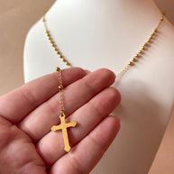 Golden Steel Guadalupe Virgin Rosary Necklace
