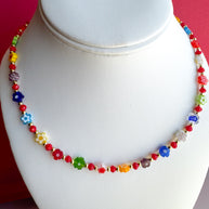 Cadena Flores Coloridas Beads Rojos