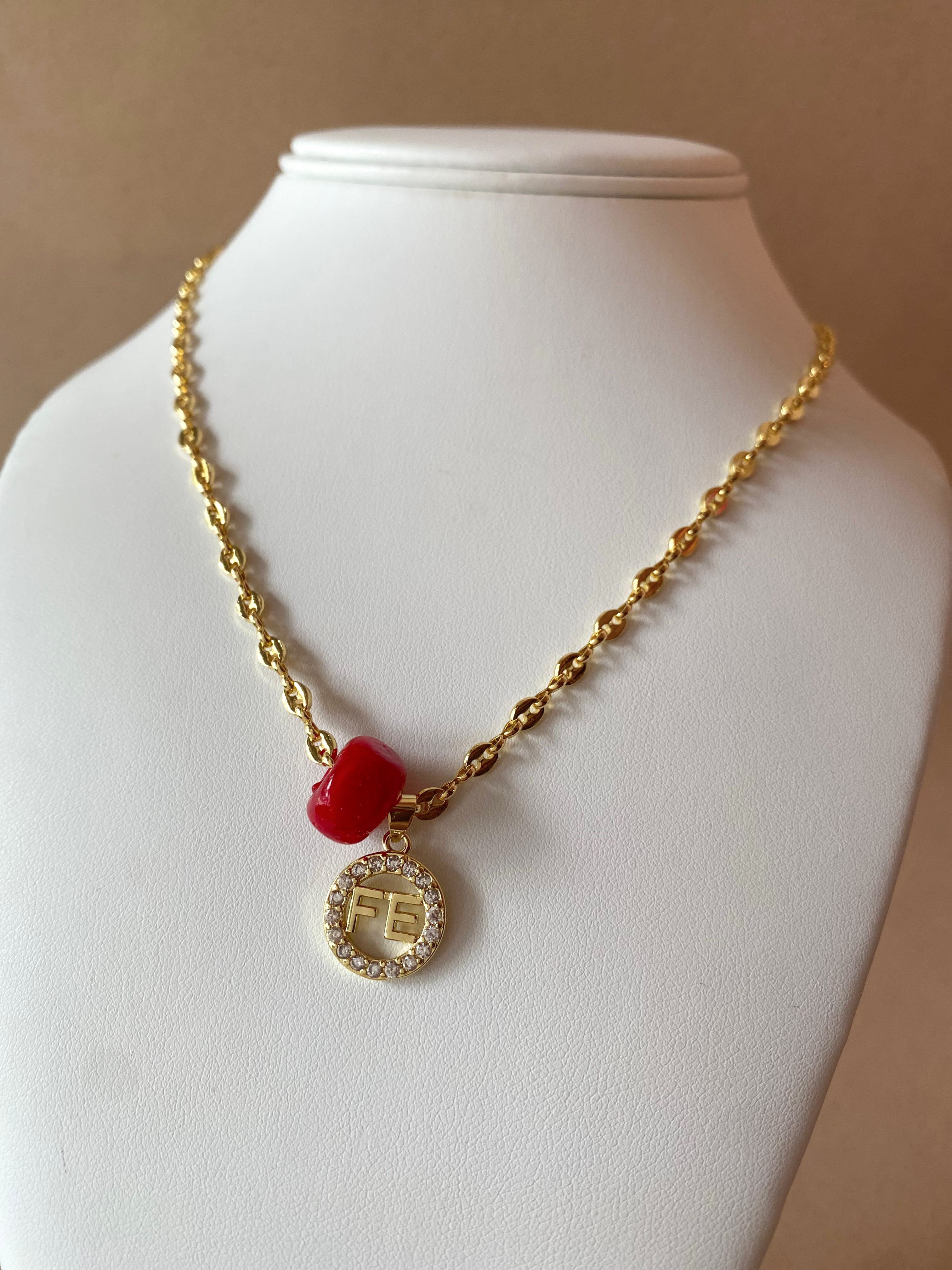 Faith and Red Turkish Stone in Coffee Grain Necklace