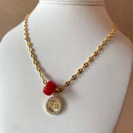 Faith and Red Turkish Stone in Coffee Grain Necklace