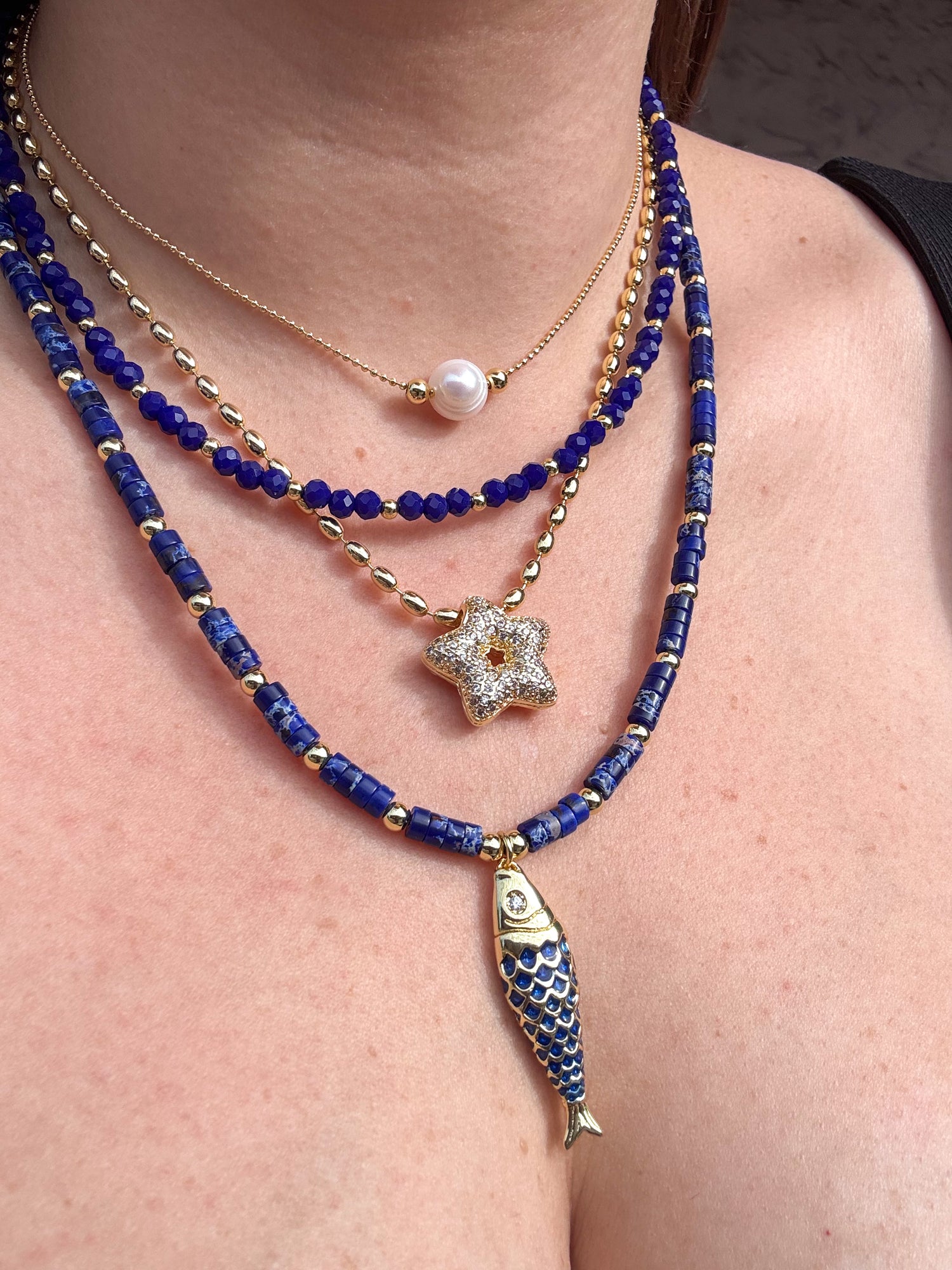 Imperial Jasper Necklace + Blue Fish