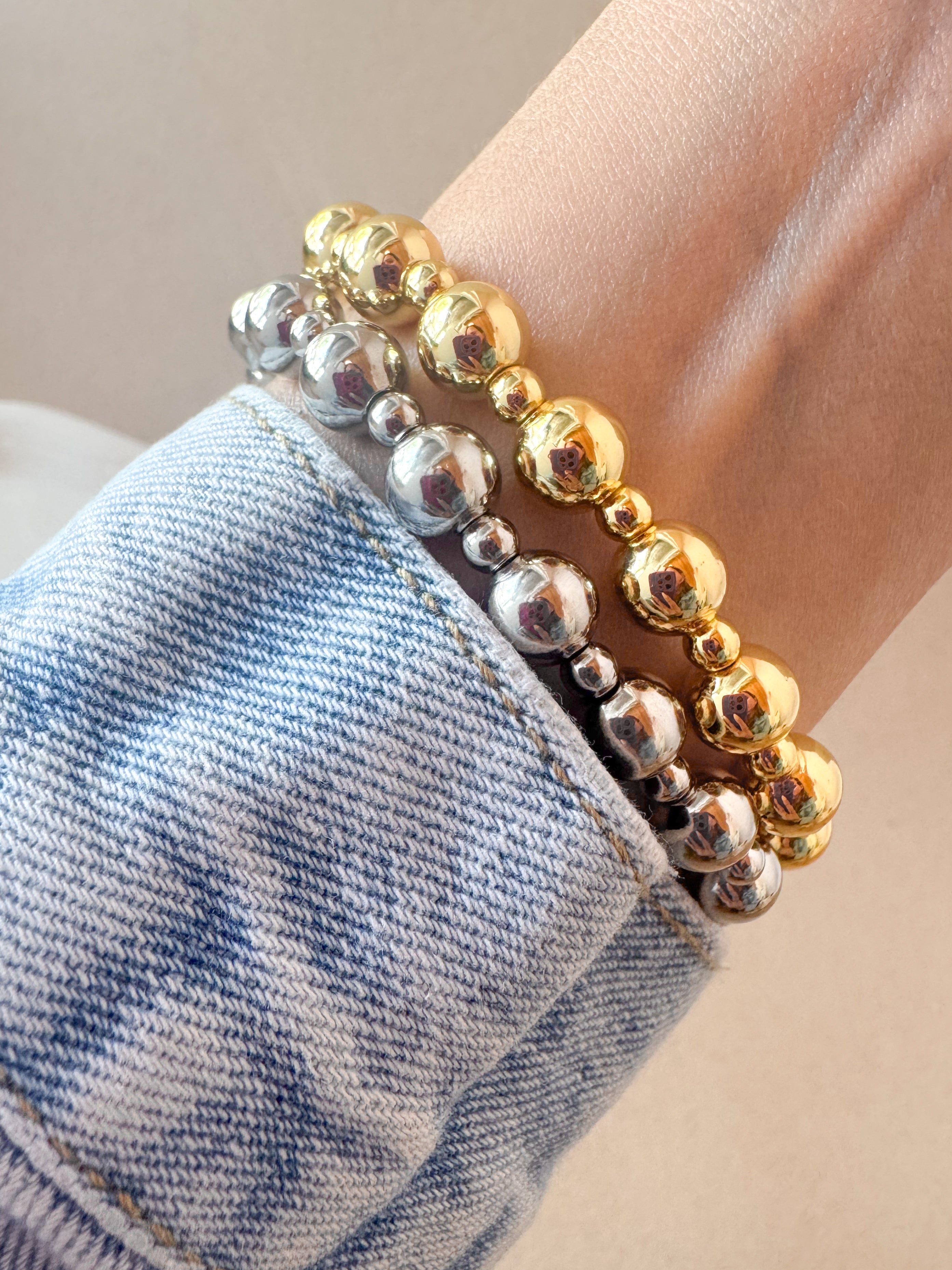 Medium & Little Balls Elastic Bracelets in Silver & Gold