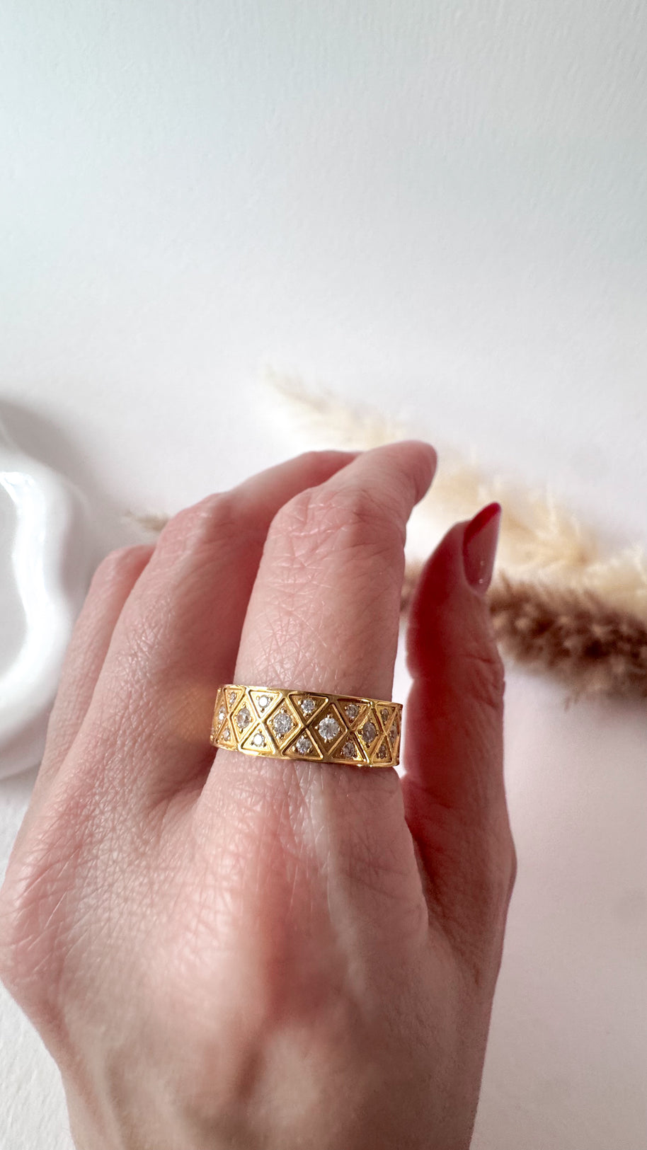 Textured Pave Shiny Golden Steel Ring
