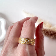Textured Pave Shiny Golden Steel Ring