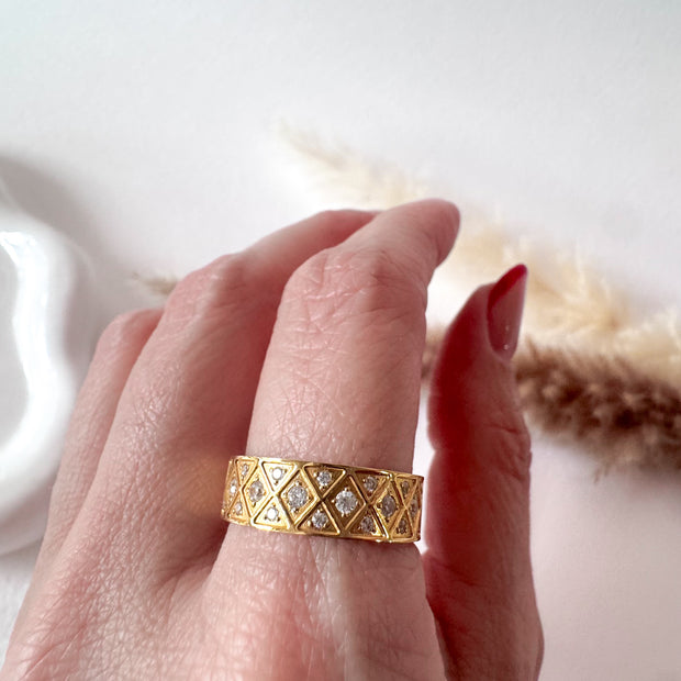 Textured Pave Shiny Golden Steel Ring