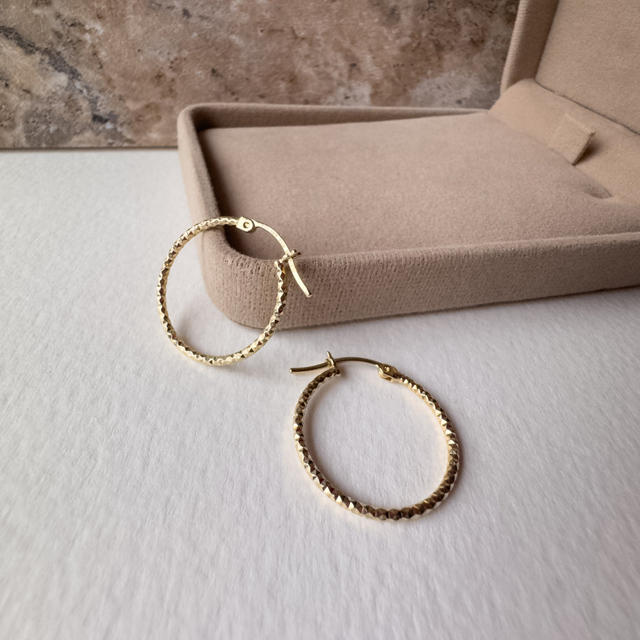 Medium Hammered Hoops 14k Solid Gold Earrings