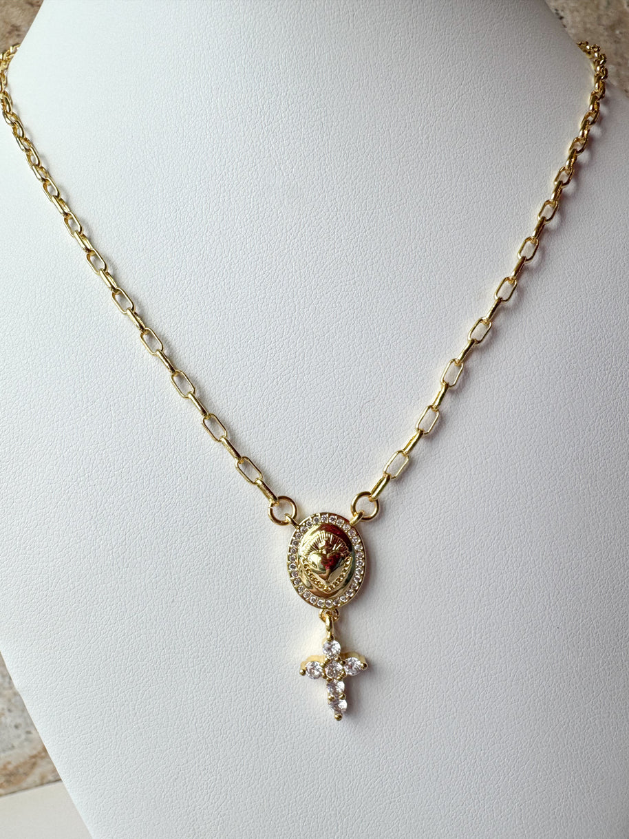 Virgin of the Valley & Jesus Heart Necklace