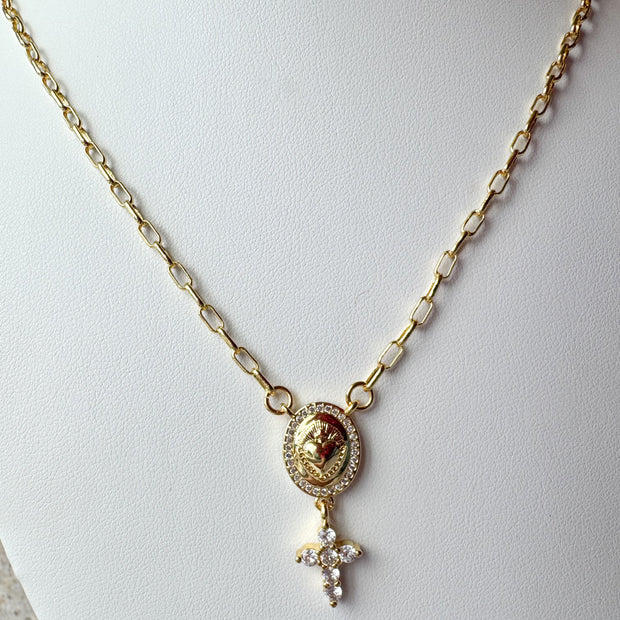 Virgin of the Valley & Jesus Heart Necklace