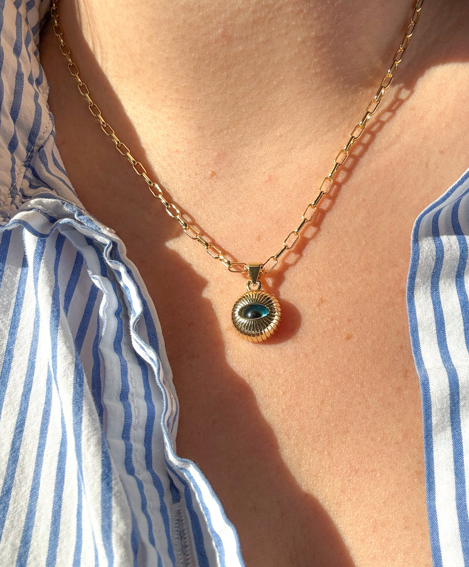 Paper Clip Big Evil Eye Necklace