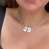 Cross and Heart Mother of Pearl Scapular Adjustable Necklace
