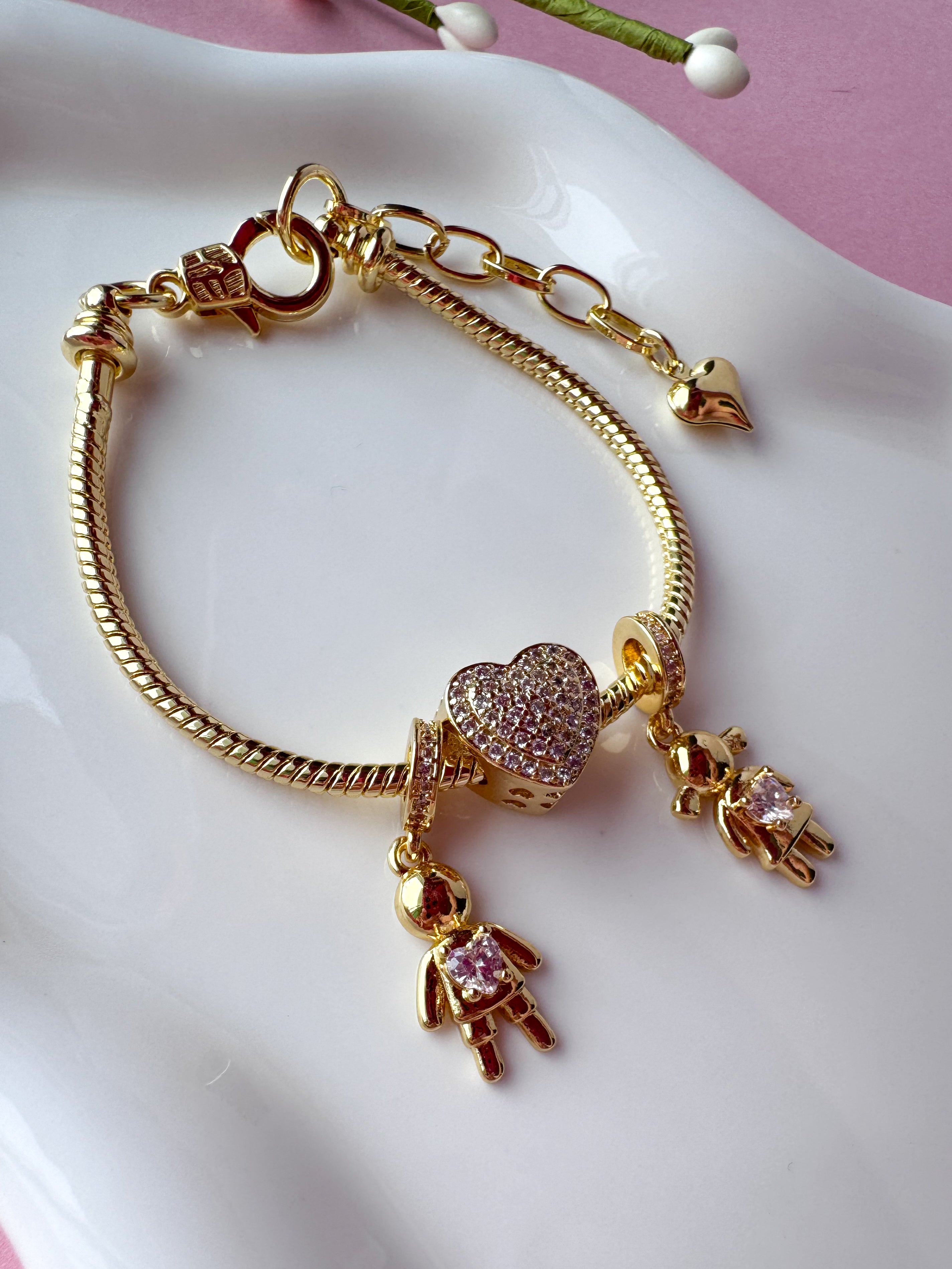 Golden Big Heart Crystal Kids Bracelet