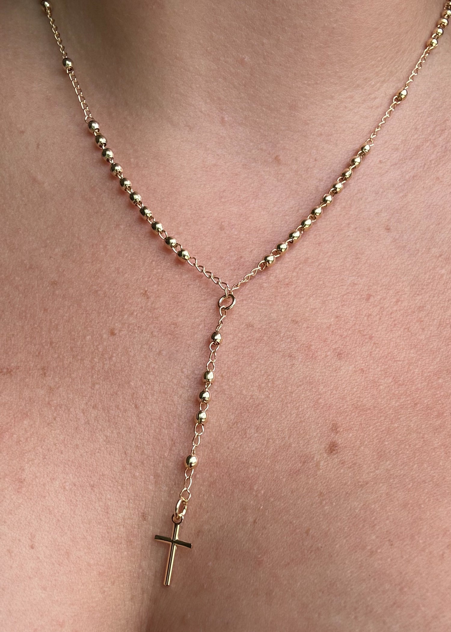 Golden Plain Cross Rosary Necklace
