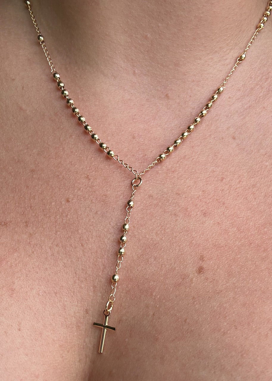 Golden Plain Cross Rosary Necklace