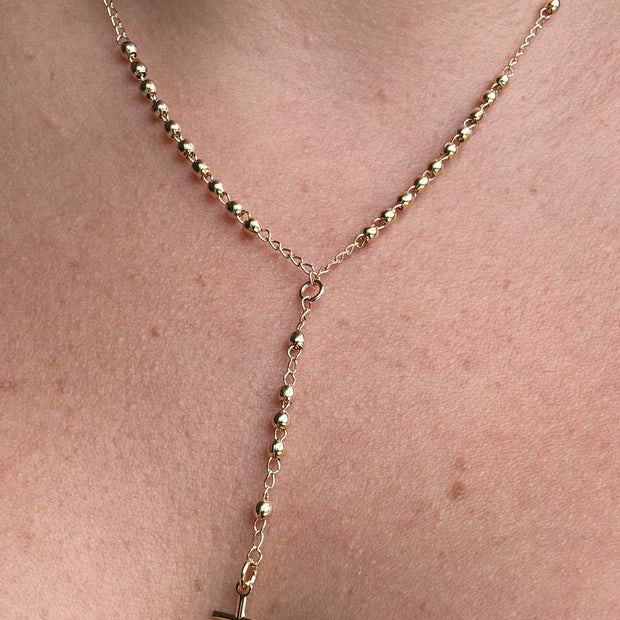 Golden Plain Cross Rosary Necklace