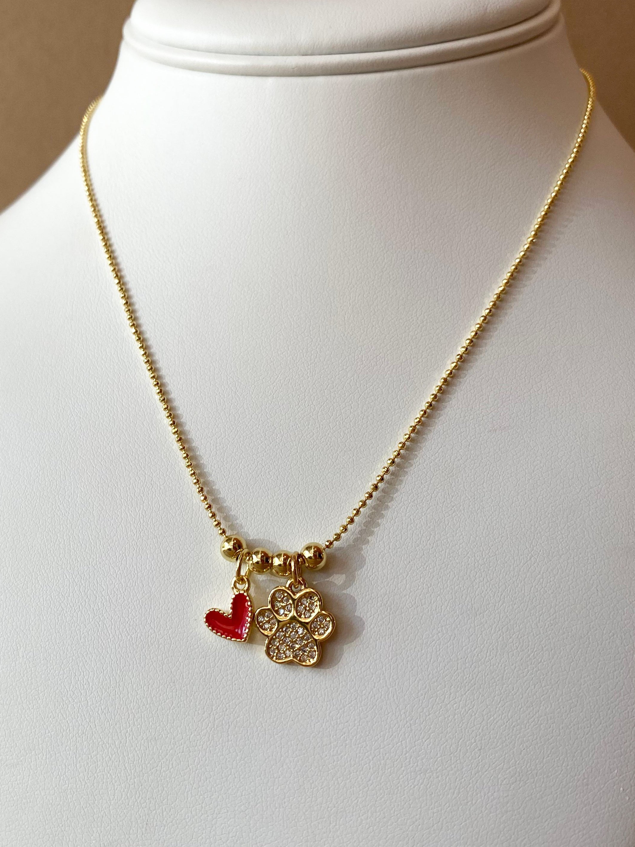 Red Heart ❤️ Dog 🐶 Paw 🐾 Adjustable Necklace