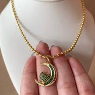 Heart and Moon Green Necklace