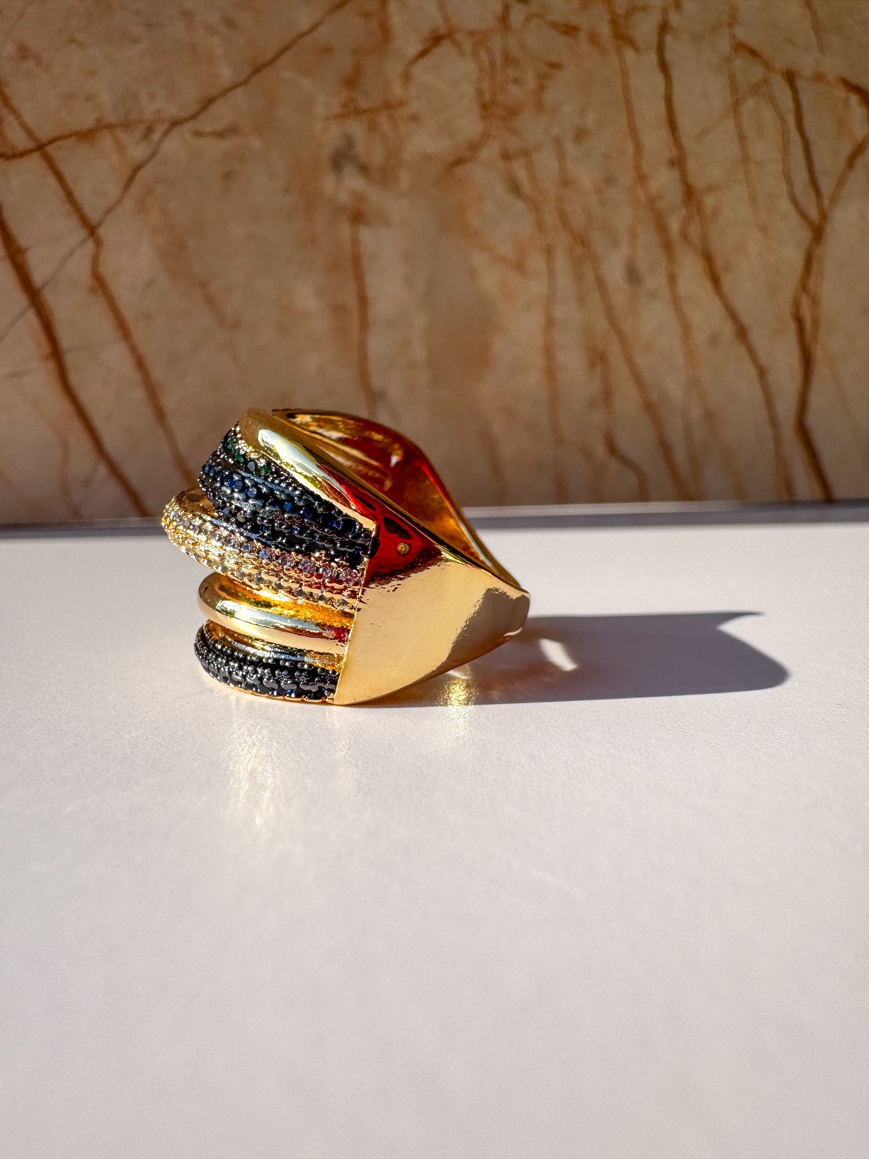 Anillo Multilayer Zirconia Azul & Verde Oscuro