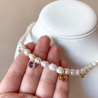 Pearls, Purple and Pink Crystals Necklace