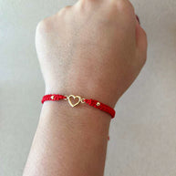 Black and Red Thread Little Hearts Silhouette 18k Gold Bracelet