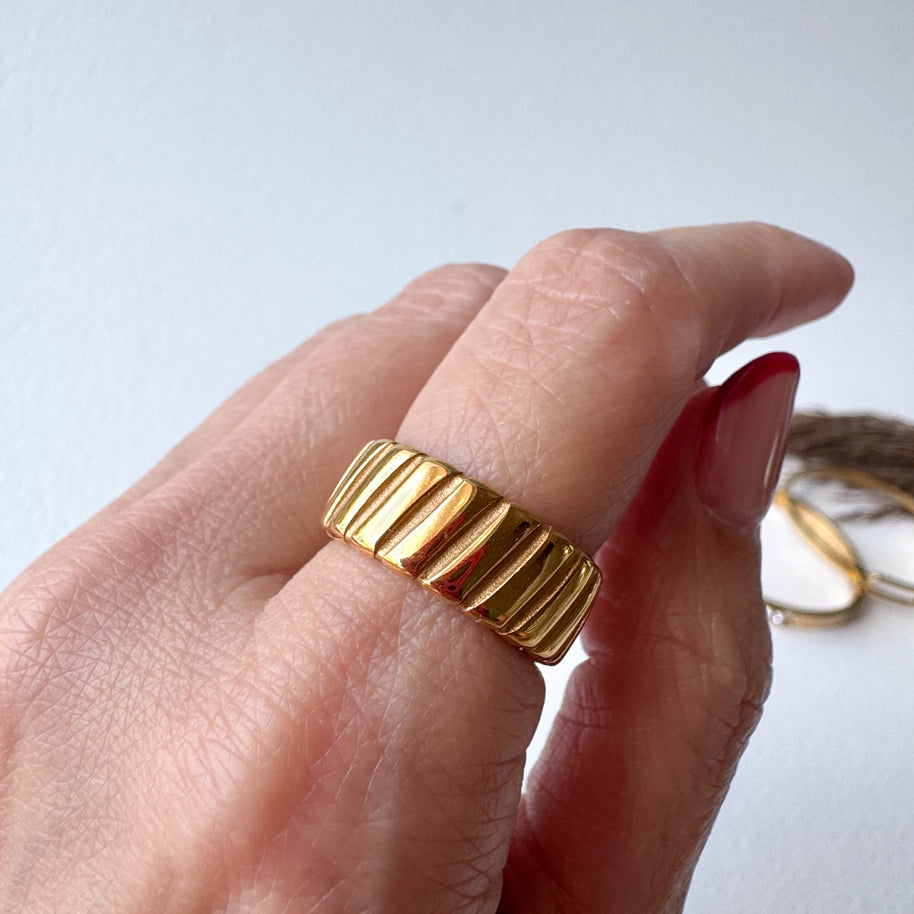 Big Golden Textured Plain Steel Ring