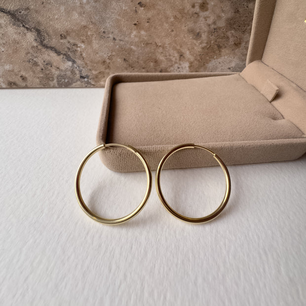 Medium Plain Smooth Hoops 14k Solid Gold Earrings