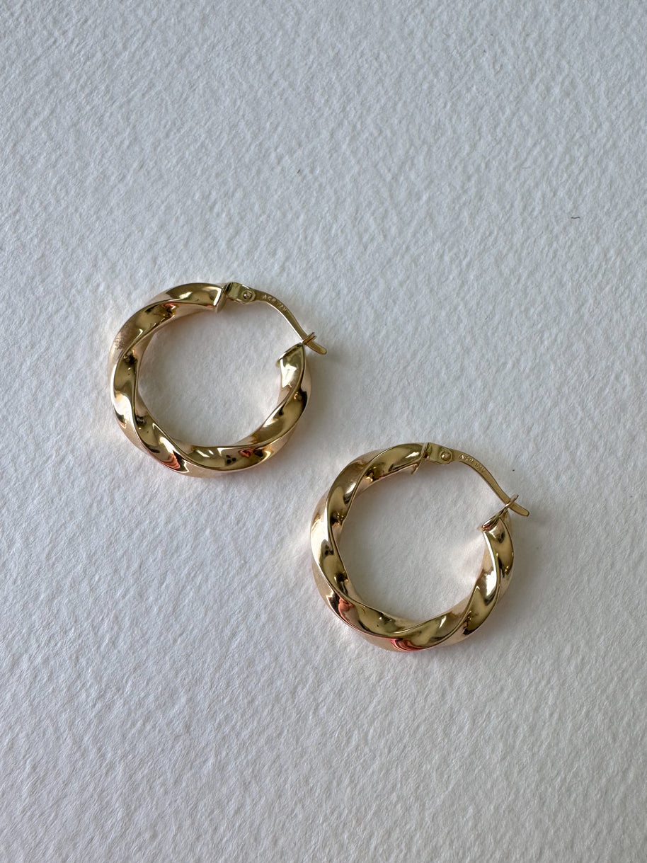 Spiral Thick 18k Solid Gold Hollow Hoops