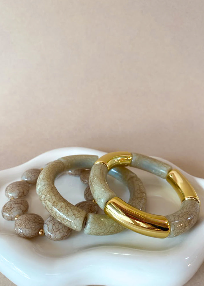 Set of 3 Acrylic Golden and Gray Style Bracelets
