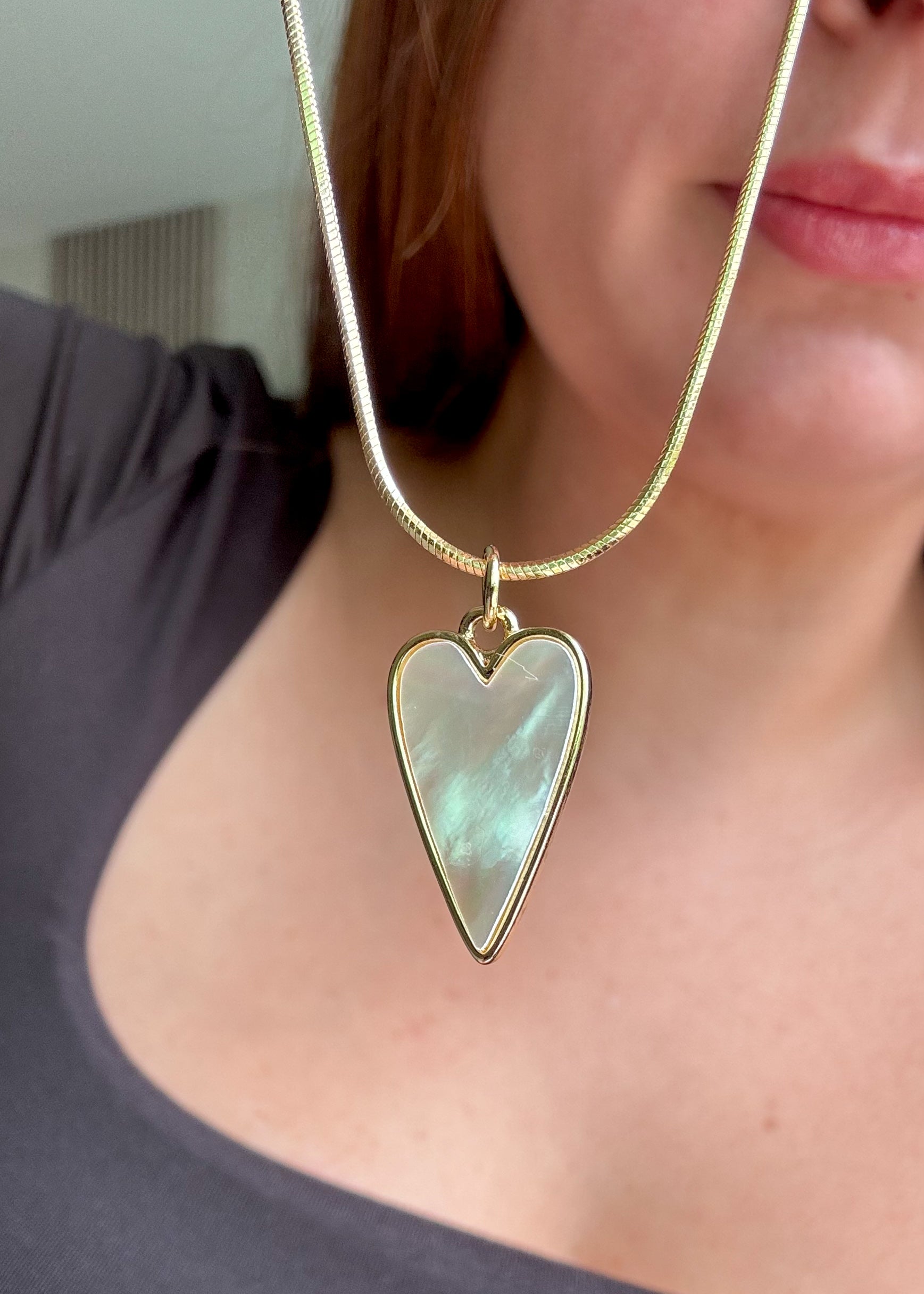 Mother of Pearl Heart Plain Adjustable Necklace