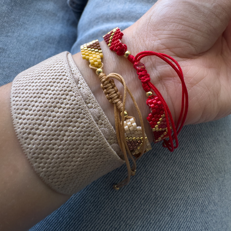 Miyuki Red or Beige Traingle Style Adjustable Bracelet