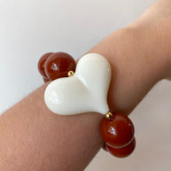 Acrylic Brown Gumball Bead with White Heart Bracelet