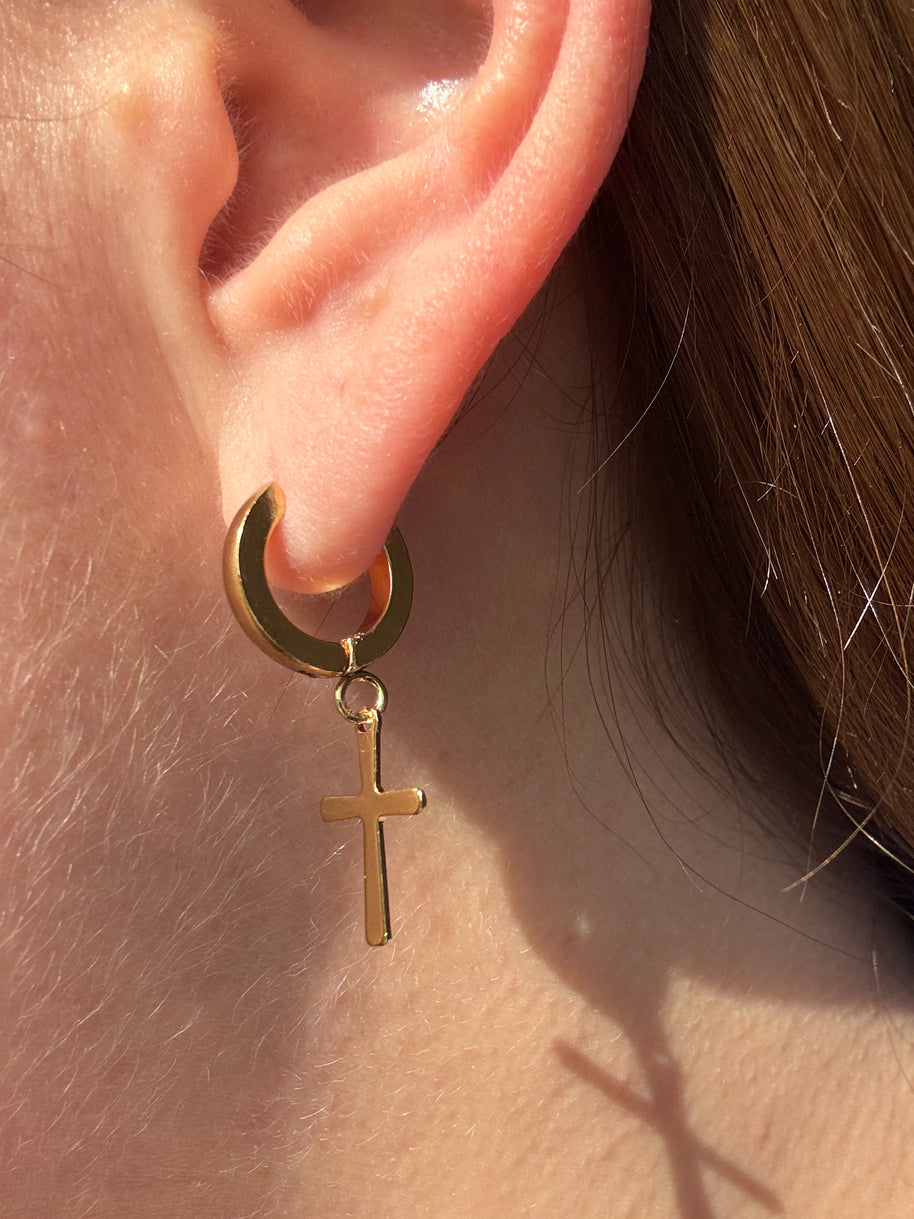 Golden Steel Cross Hoops
