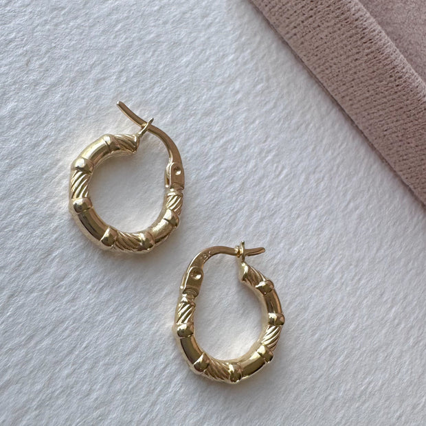 Bambu Style 18k Solid Gold Hoops