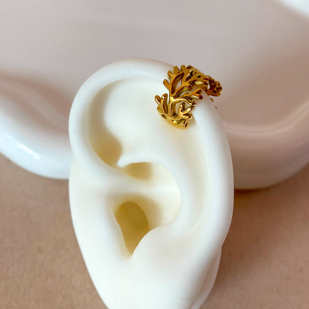 Golden Steel Leaf Style Ear Cuff