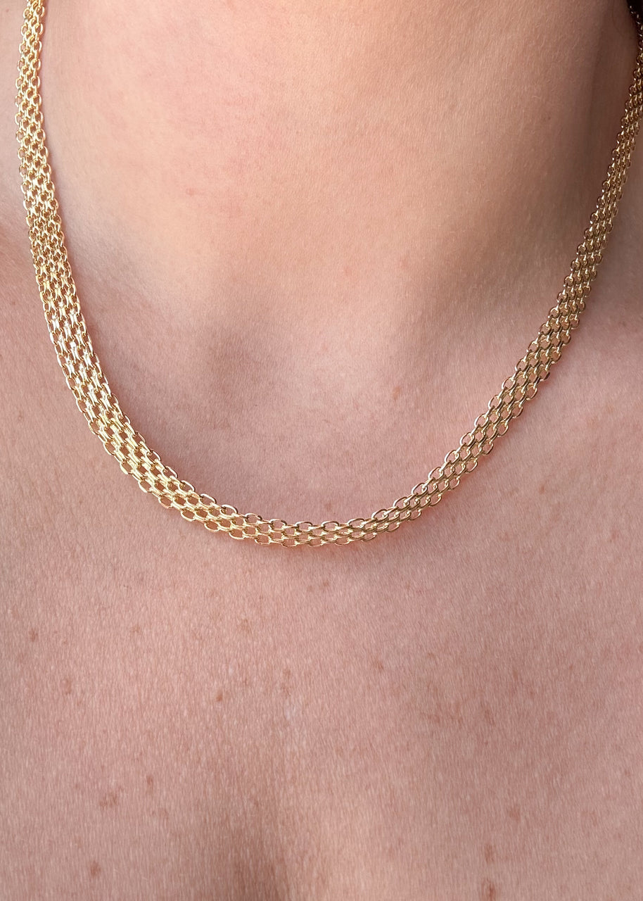 Chinese Fabric Bismark Chain 18k Solid Gold Necklace