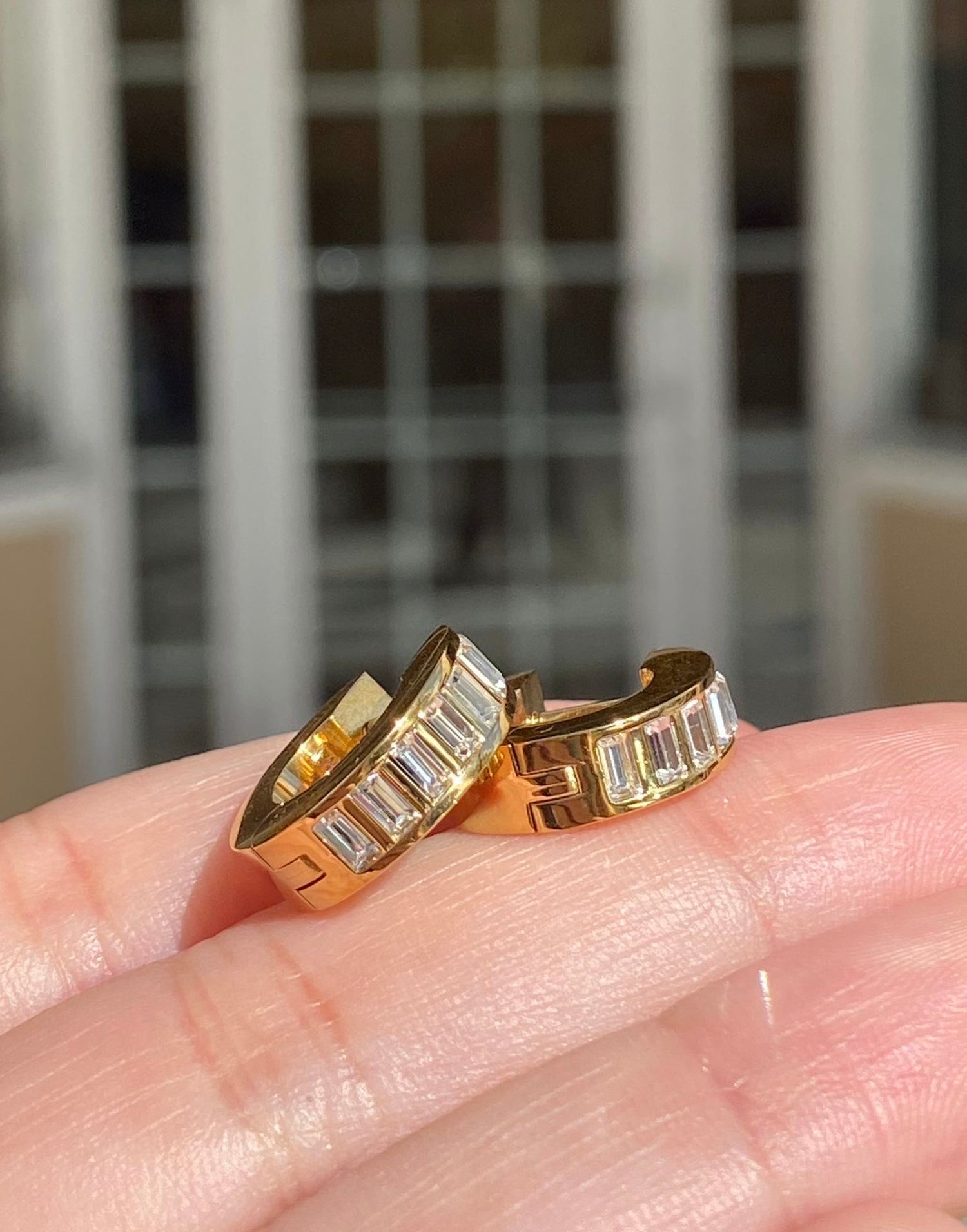 Golden Steel Crystal Hoops