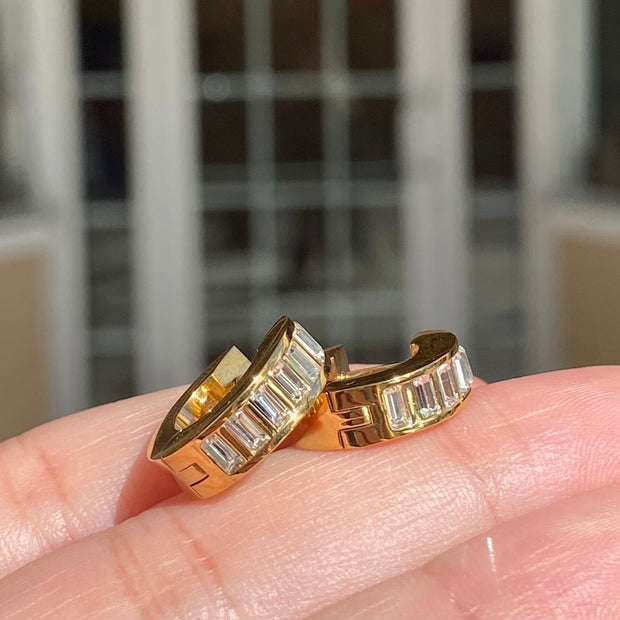 Golden Steel Crystal Hoops