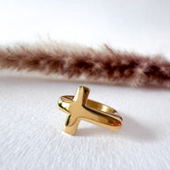 Golden Steel Cross Shape Ring