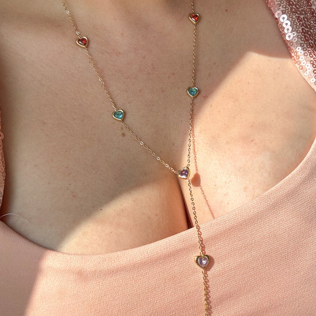 Cadena Larga Gold Corazones Coloridos