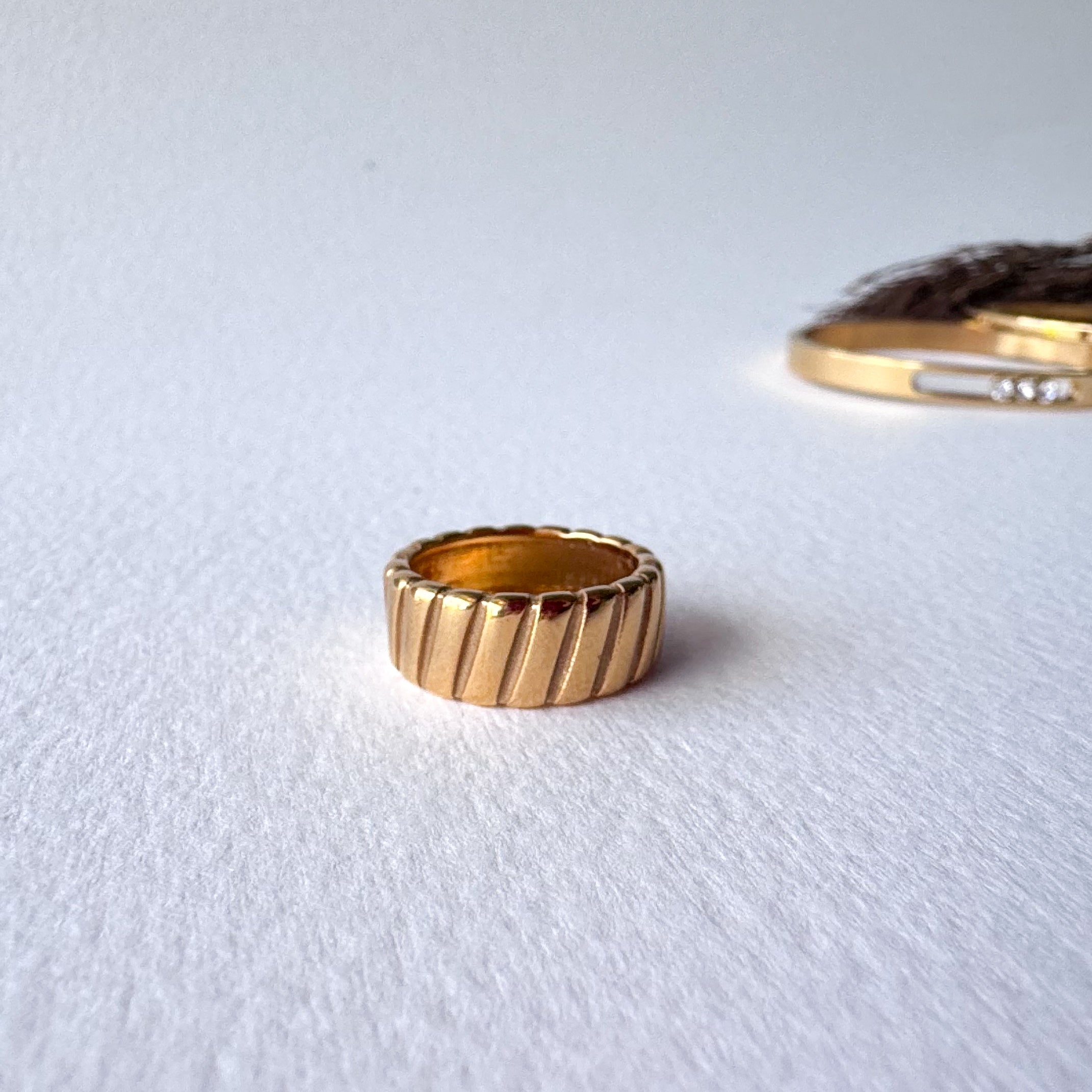 Big Golden Textured Plain Steel Ring