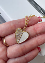 Load image into Gallery viewer, Zircon and White Enamel Heart Necklace
