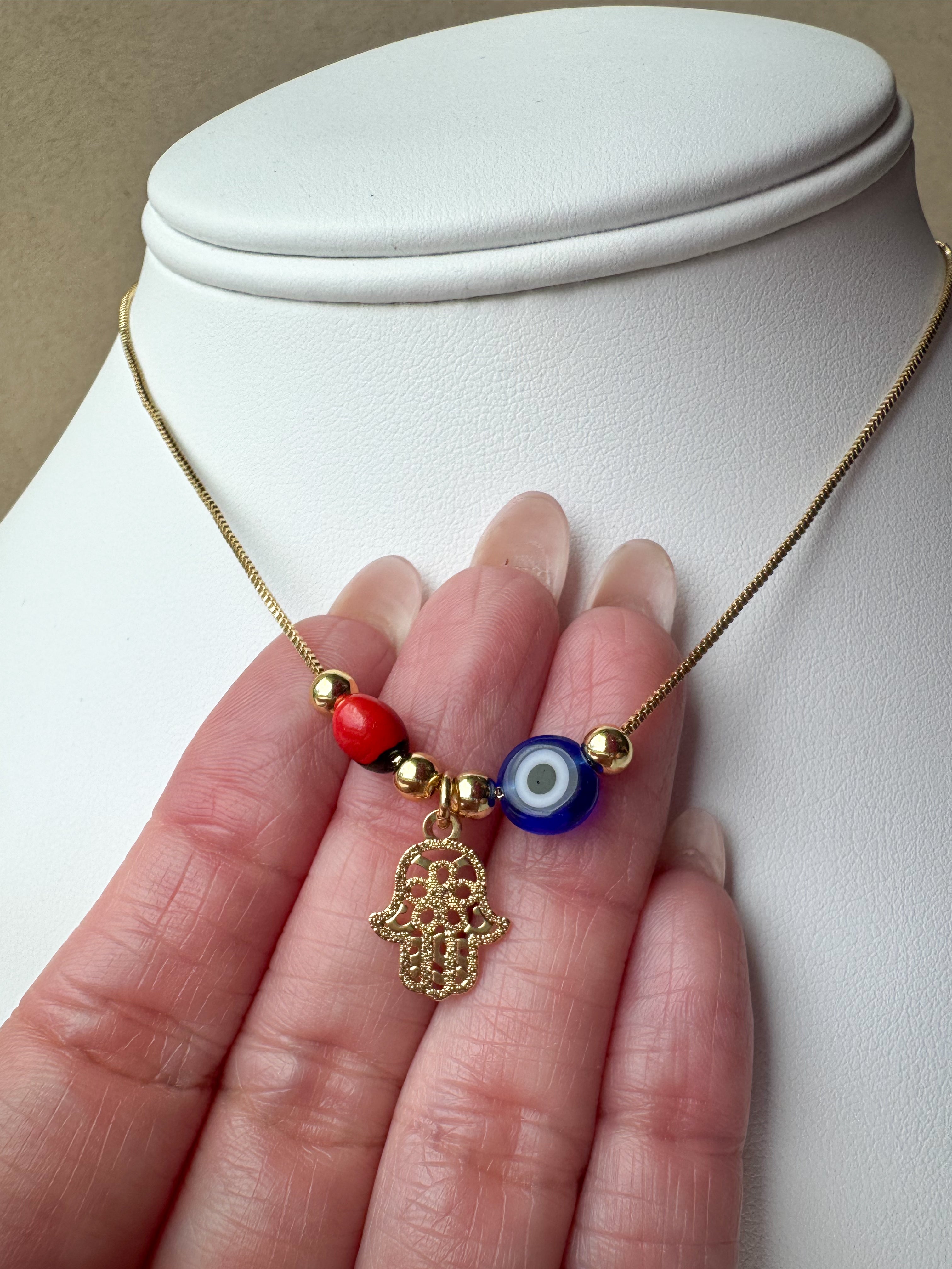 Hamsa 🪬 & Blue Eye Charms Necklace
