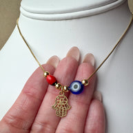 Hamsa 🪬 & Blue Eye Charms Necklace