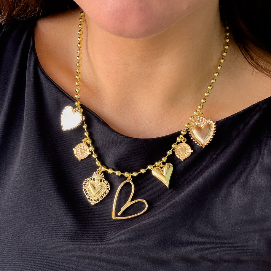 7 Multi Hearts Charms Style Necklace