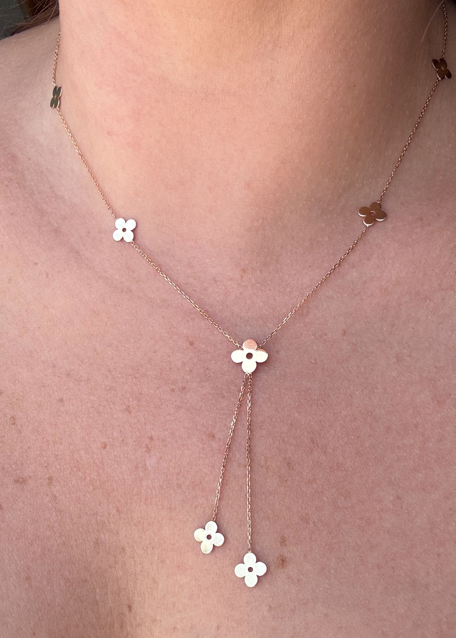 Flowers Chain 18K Solid Italian Gold Necklace