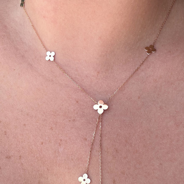 Flowers Chain 18K Solid Italian Gold Necklace